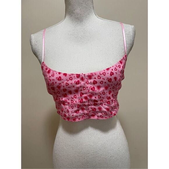 New Free  People Cropped Top Hearts Pink Love Romantic Adjustable Straps Size M - Picture 1 of 5